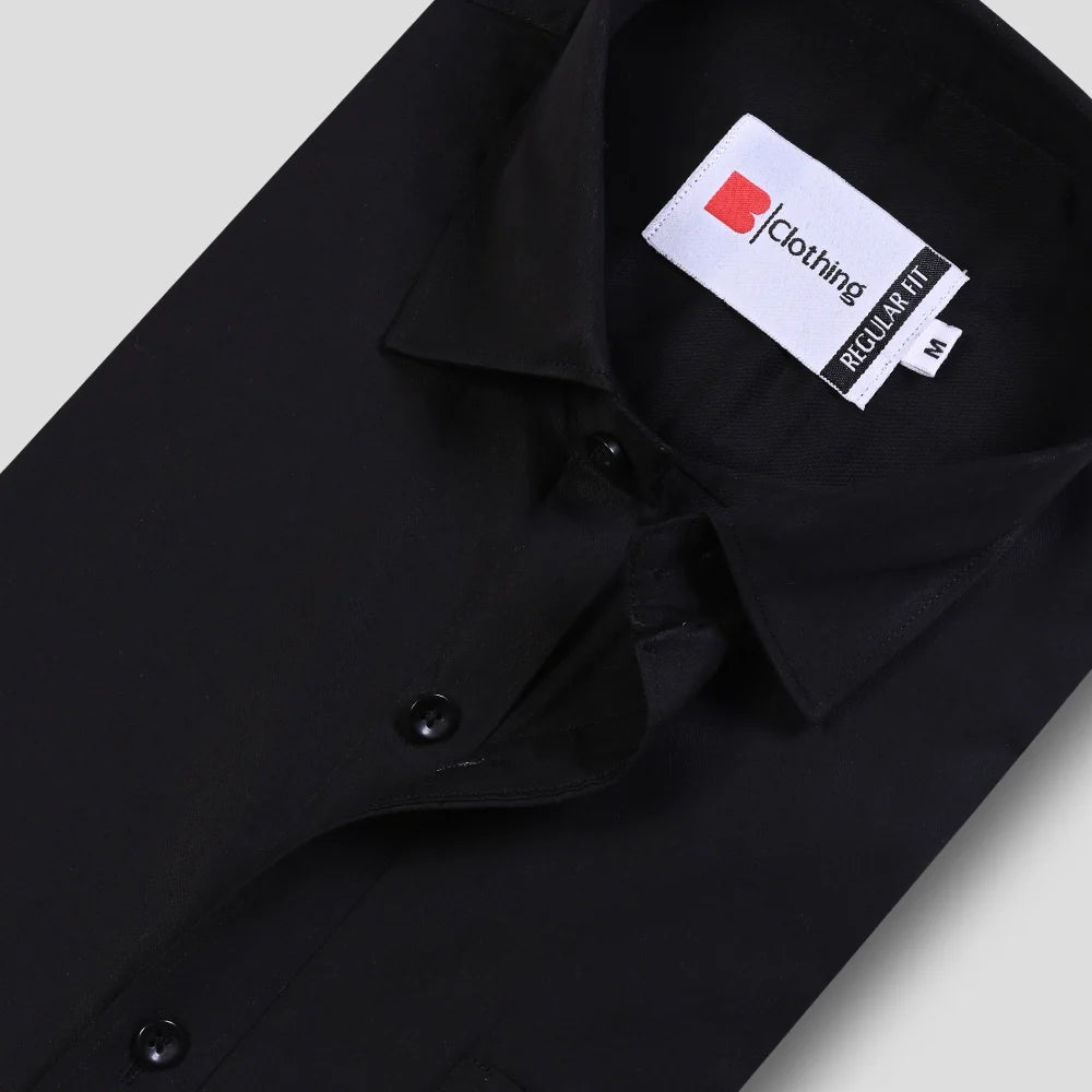 Formal Cotton Satin Shirt - Black