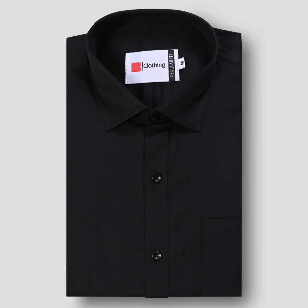 Formal Cotton Satin Shirt - Black