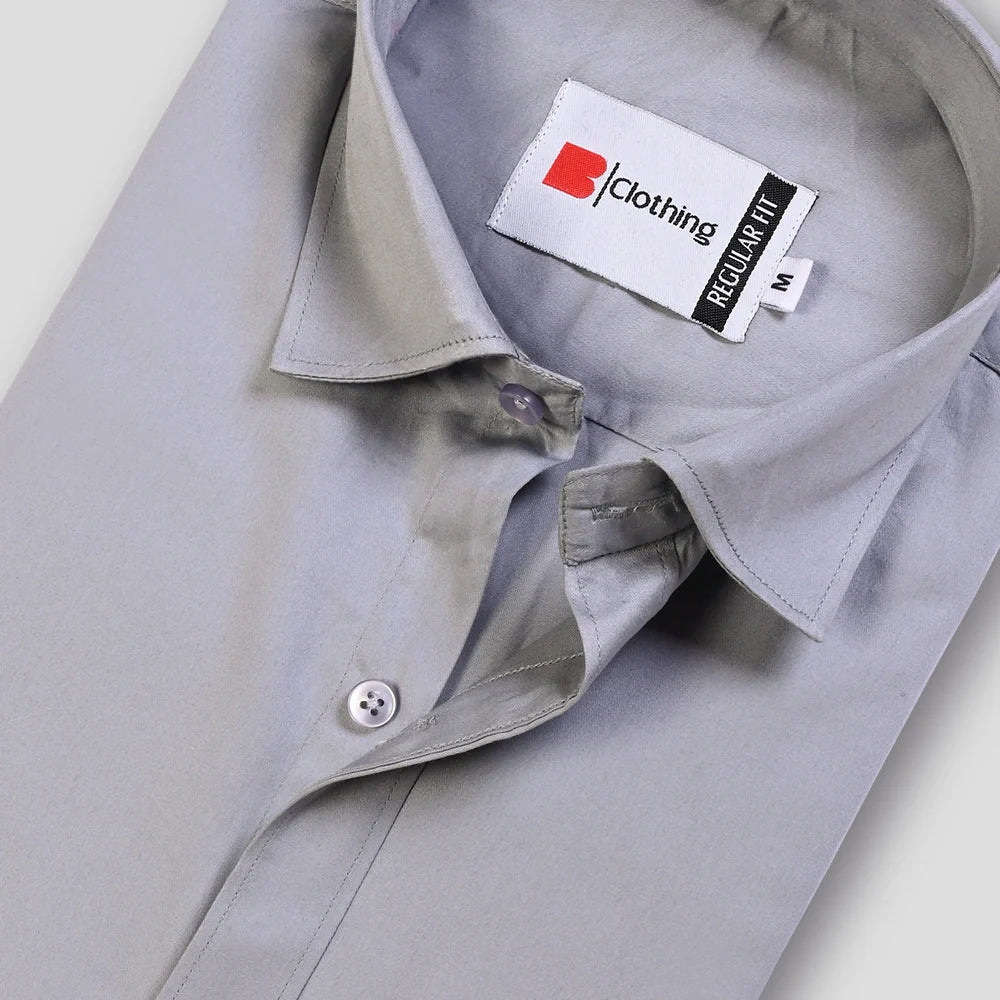 Formal Cotton Satin Shirt - Light Grey