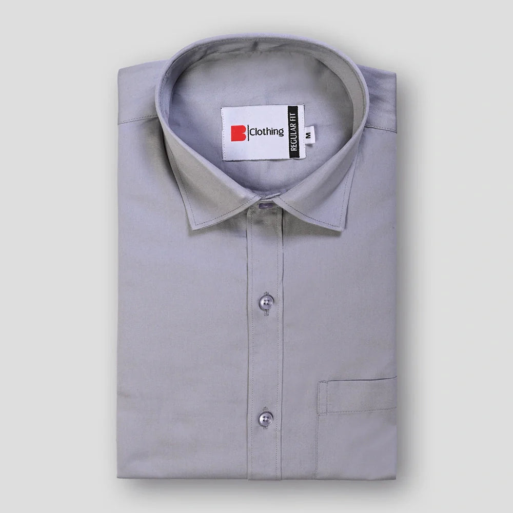 Formal Cotton Satin Shirt - Light Grey
