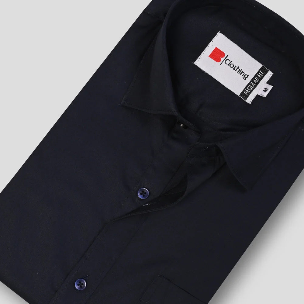Formal Cotton Satin Shirt - Navy Blue