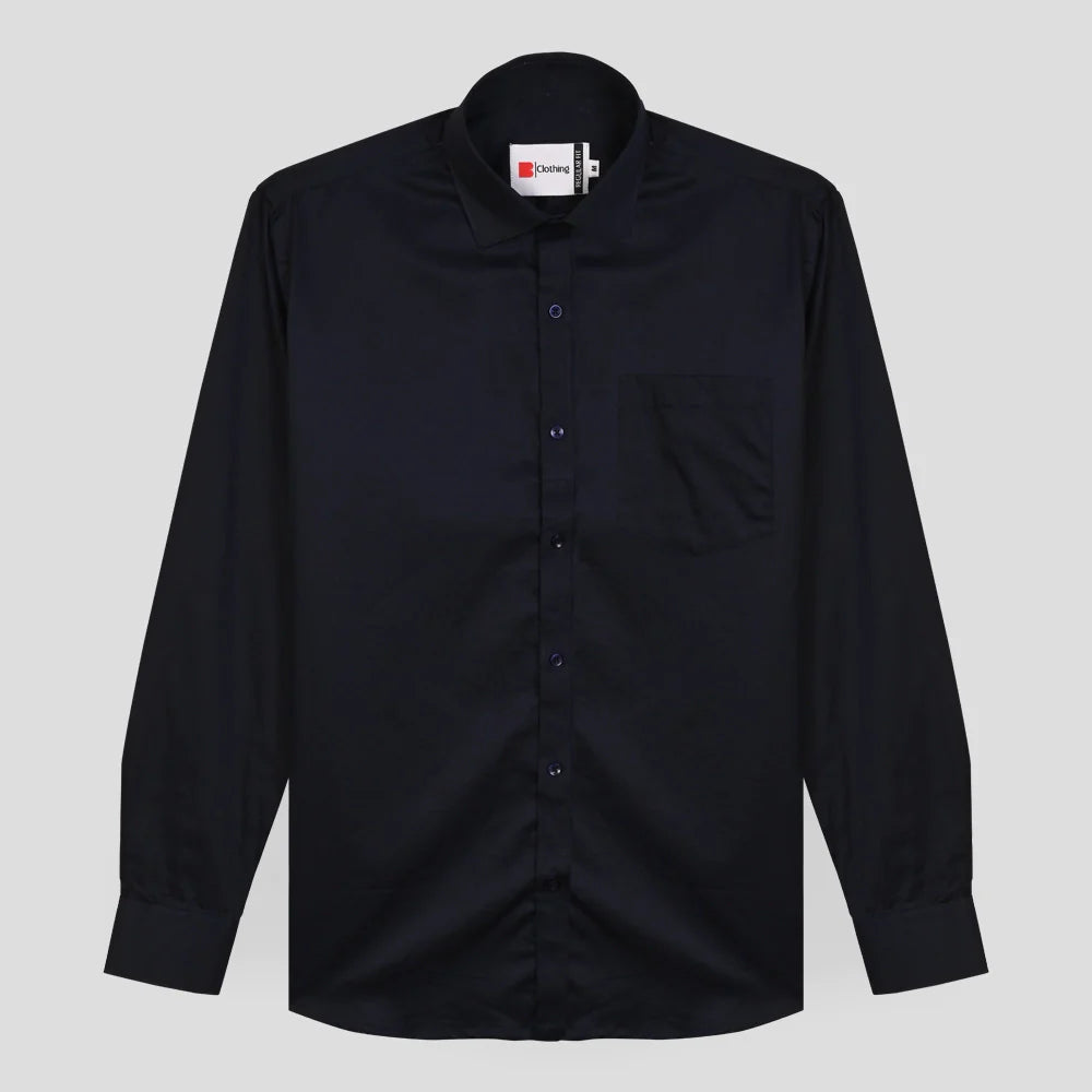 Formal Cotton Satin Shirt - Navy Blue