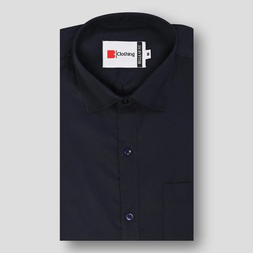 Formal Cotton Satin Shirt - Navy Blue