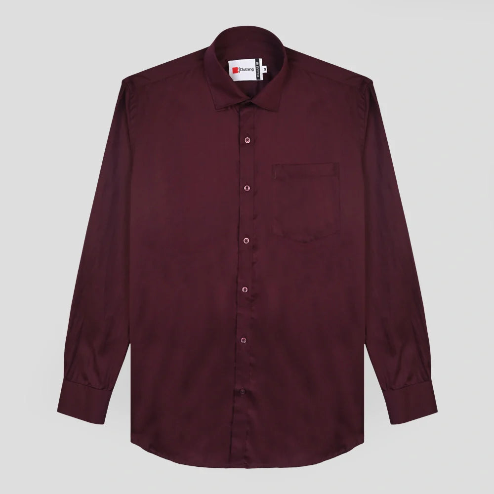 Formal Cotton Satin Shirt - Wine