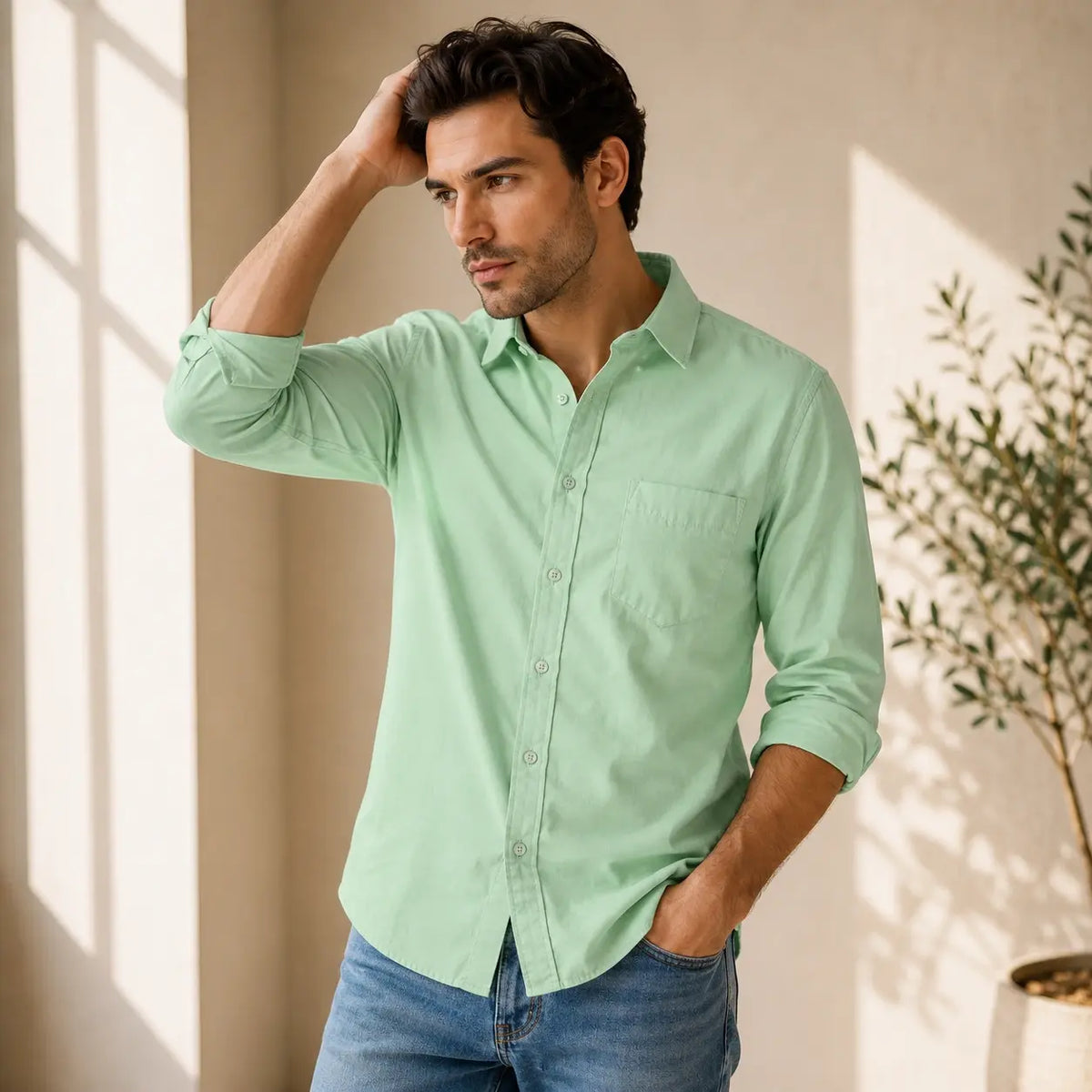 Casual Cotton Breezy shirt - Aqua Green